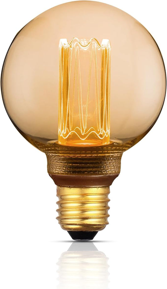 Globe Edison LED Light Bulb, Vintage Decorative Dimmable Bulb, Small Round Glass Cover, 3.5W Low Lumen Eye-Caring Soft Dim Lighting for Mood(Not Daylight White), E26 Medium Base, Amber RN G80