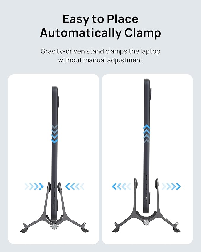 SODI Vertical Laptop Stand for Desk, Aluminum Laptop Holder Compatible with MacBook Pro, MacBook Air Stand Up to 17 inch, Gravity Auto-Lock Cooling, 3in1 Space Saving Desk Organizer Accessories, Gray