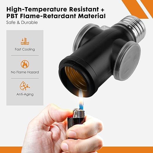 Onite Light Socket Outlet Adapter, Update to 3 Prong Plugs for Outdoor/Indoor with Waterproof and Dustproof Cover, (Black, 2-Pack)