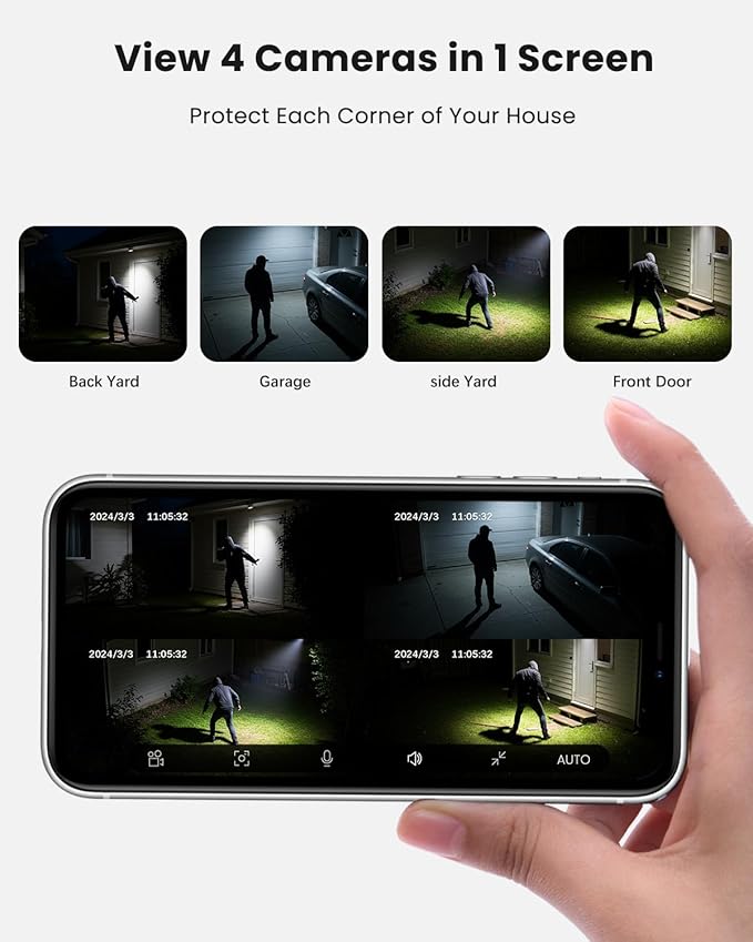 Solar Security Cameras Wireless Outdoor 4 Pack, 3MP Security Cameras Wireless Outdoor, Pan Tilt 360°WiFi Camera with Color Night Vision/PIR Sensor/2-Way Audio/Alexa