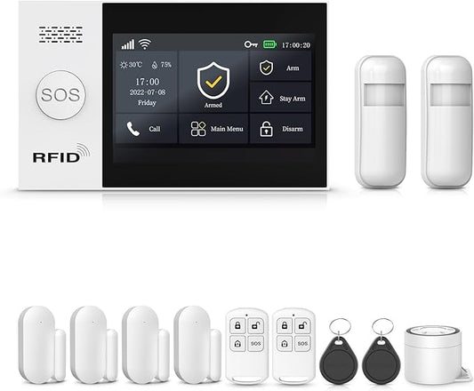 Home Security Alarm System with 4.3”Touch Screen,4G/WiFi Wireless Alarm System,Tuya APP Real-Time Alerts,DIY Door/Window and Motion Sensors,Compatible with Alexa/Google (12 Piece Kits)