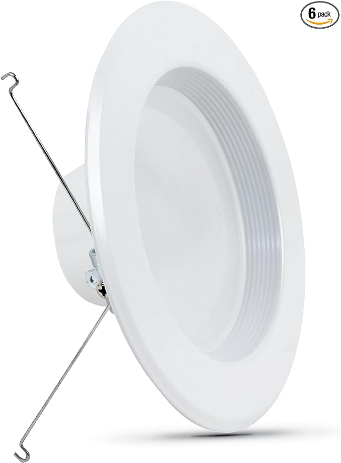 Feit Electric LED Recessed Downlight, fit Most 5-6" Housing Cans, Baffle Trim, Dimmable, 75W Equivalent 10.2W, 925 LM Retrofit kit, 75 Watt, 2700K Soft White, 6-Pack LEDR56B/927CA/MP/6