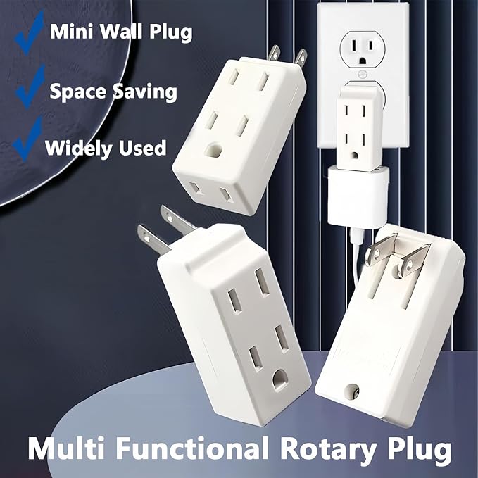 Multi Plug Outlet Extender,AC Flat Plug Adapter Outlet,Mini Indoor Wall Tap Plug, Electrical Wall Outlet Splitter,Fold-Able Wall Adapter for Cruise Ship Home Office and Travel (4Pack,White)