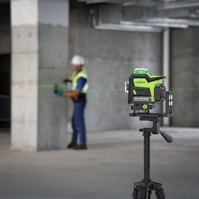 Huepar Laser Level 360 Self Leveling, 1/13 High Accuracy, 4D Green Laser Line Level with LCD Screen & Pulse Mode & Adjust Laser Brightness 4x360 Cross Line Laser -Magnetic Base, Hard Carry Case HX04CG