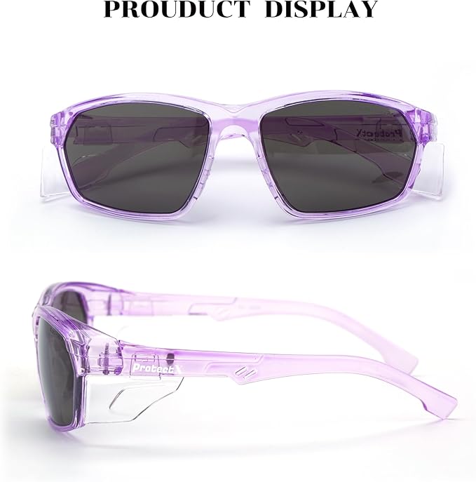 ProtectX Stylish Anti-Fog & Scratch-Resistant Safety Glasses With Readers, UV Protection Goggles, Anti-Impact Lightweight Glasses for Men＆Women Lilac Tinted Smoke - 6 Pack