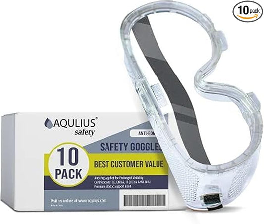 Aqulius Safety Goggles - 10-Pack, Direct-Vented & Comfort Fit - Anti-Fog Impact-Resistant Protective Eyewear Bulk for Construction - ANSI Z87+ Certified