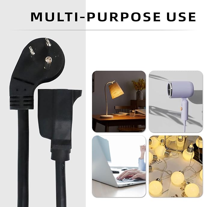 EP 2 Pack 3 Ft Flat Plug Extension Cord, 16 AWG 3 Prong Grounded Black Low Profile Extension Cable for Indoor