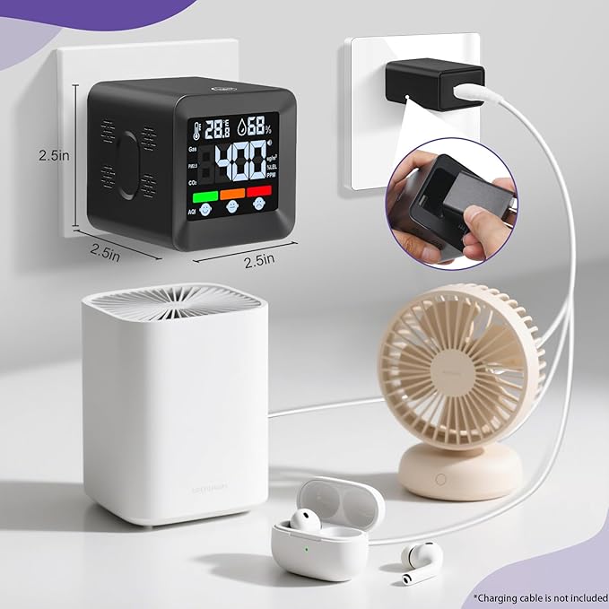 Plug-in 4-in-1 Gas & CO Detector with Temp/Humidity - Natural Gas, Propane & Methane Detector for Home, RV & Apartments (1, Black-Bleep Edition)