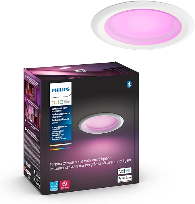 Philips Hue Smart Recessed Lighting 4 Inch - White and Color Ambiance Color-Changing Light - 850 Lumen - Control with Hue App - Compatible with Alexa, Google Assistant and Apple Homekit - 1 Pack