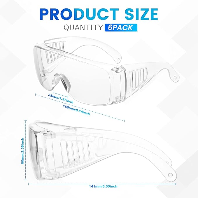 WFEANG Clear Safety Glasses bulk, Lightweight Protective Eyewear For Men Women, Over Goggles Impact Scratch Resistant