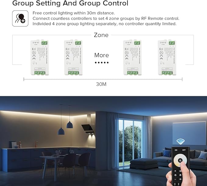 BTF-LIGHTING RF 2.4GHz Wireless Remote RC02RFB & C02RF Tuya Controller Kit 4 Zones Group Control 5050SMD FCOB COB SMD PWM CCT(+ CW WW) 3pin Dual White LED Strip DC5V DC12V DC24V