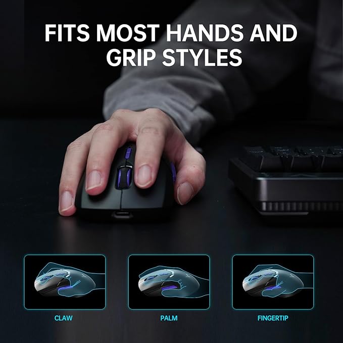Rapoo VT9PRO 4K Wireless Gaming Mouse, PAW 3398 Sensor, 26000 DPI, 4KHz Polling Rate, 0.25ms Response Time, Lightweight, 10 Programmable Buttons, 180h Battery Life, On-Board Memory, PC - Black