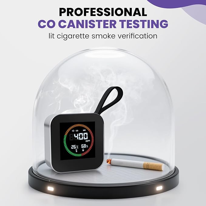 3-in-1 Portable Carbon Monoxide Detector - UL-Compliant CO Detector - Battery Powered Carbon Monoxide Detector for Home, RV, Camping, Travel with CO/Temp/Humidity Monitoring(1, Silver)