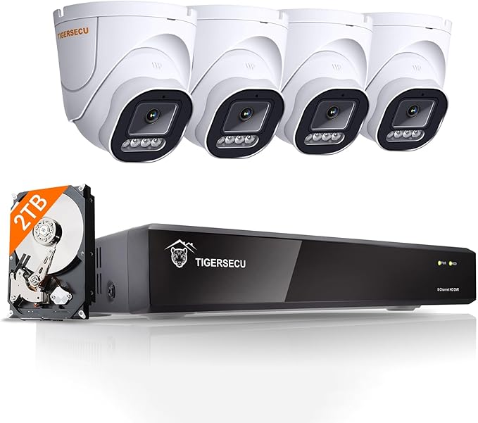 TIGERSECU 5MP 8CH Security Camera System with Motion Detection, Surveillance DVR and Wired Outdoor 4 x 5MP (2560 x 1920) Wide Angle Home CCTV Cameras, IP66, 100-feet Night Vision, 2TB Hard Drive