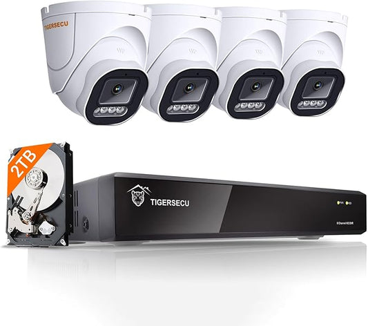 TIGERSECU 5MP 8CH Security Camera System with Motion Detection, Surveillance DVR and Wired Outdoor 4 x 5MP (2560 x 1920) Wide Angle Home CCTV Cameras, IP66, 100-feet Night Vision, 2TB Hard Drive