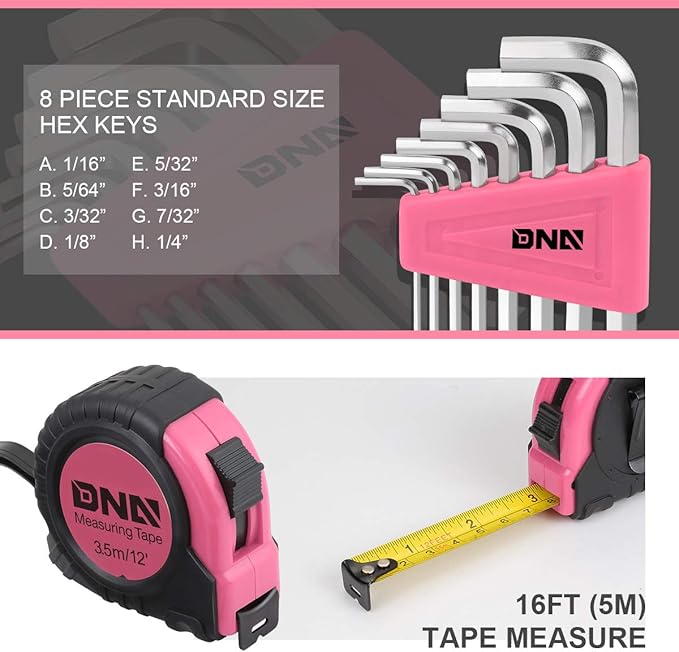 DNA MOTORING 39-Piece Household Tool Set General Repair Small Hand Tool Kit Storage Case for Home Garage Office College Dormitory Use, Pink, TOOLS-00009