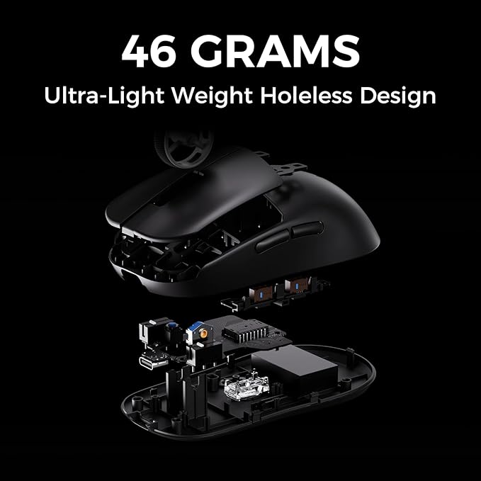 L7 Ultra Wireless Gaming Mouse, PAW3950 42K Sensor, 500mAh, Wireless/Wired Dual 8K Polling, 46g Ultra-Light Weight, 2.4GHz RF/BT/Wired Tri-Mode Connection - White