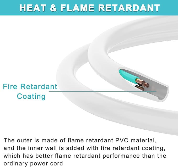 [1 Pack] Flat Wall Plug Short Power Extension Cord - 6inch Mini White Low Profile Flat Head Small Appliance Power Supply AC Cord, 1625W 16AWG Household 3 Prong Indoor Grounded Short Extension Cord