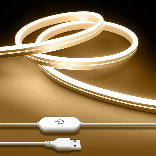 iNextStation USB LED Neon Lights Strip Warm White, 6.6ft 5V Neon Rope Lights Waterproof Flexible Dimmable LED Neon Tape Lights for TV Backlight, Bedroom, Cabinet, Kitchen, DIY Lighting