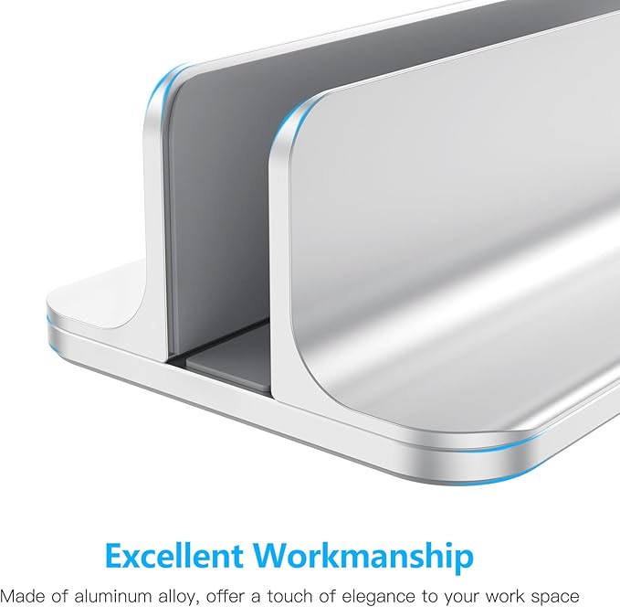 OMOTON Vertical Laptop Stand Holder, Desktop Aluminum Stand for MacBook with Adjustable Dock Size, Fits All MacBook, Surface, Chromebook and Gaming Laptops (Up to 17.3 inches), Silver