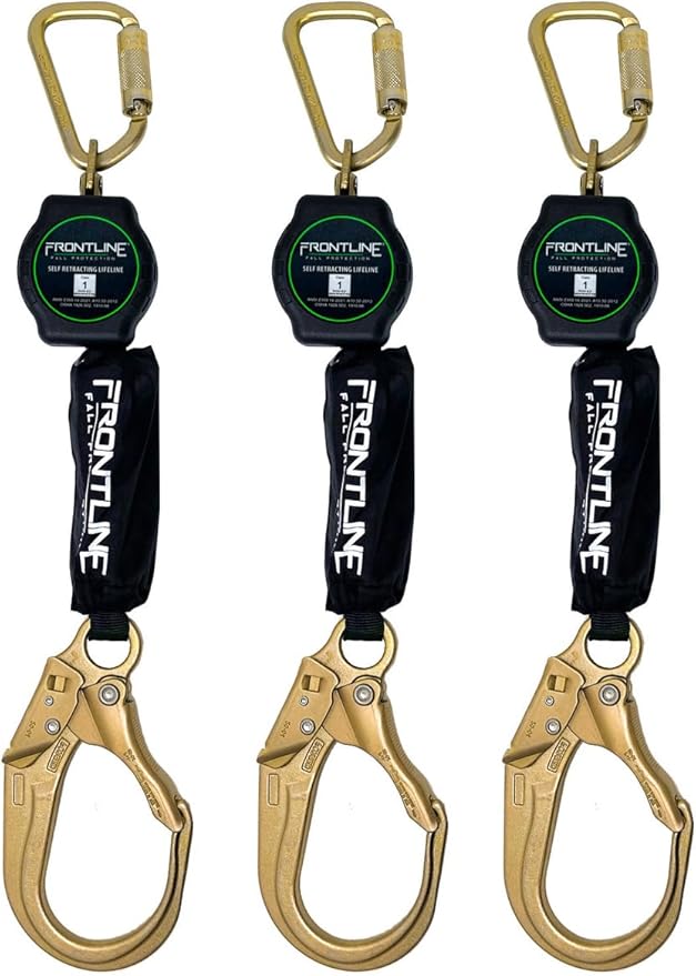 Frontline RPA12R 12' Aramid Web Single Leg SRL with Steel Rebar Hook | Lightweight, Durable & Compact | 310 lbs Capacity | Aramid Fiber Webbing | ANSI & OSHA Compliant | ISO Lab Tested (3 Pack)