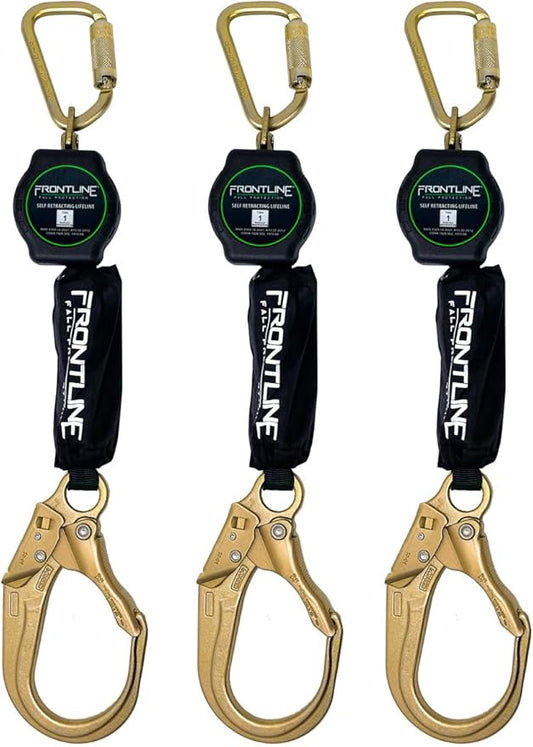Frontline RPA12R 12' Aramid Web Single Leg SRL with Steel Rebar Hook | Lightweight, Durable & Compact | 310 lbs Capacity | Aramid Fiber Webbing | ANSI & OSHA Compliant | ISO Lab Tested (3 Pack)