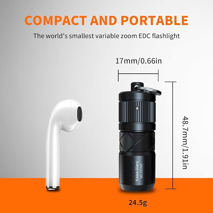 World's Smallest Zoomable EDC Flashlight – 130 Lumen, USB-C Rechargeable, Magnetic Base, Replaceable Battery, IP54 Waterproof, 1.91in Keychain Light