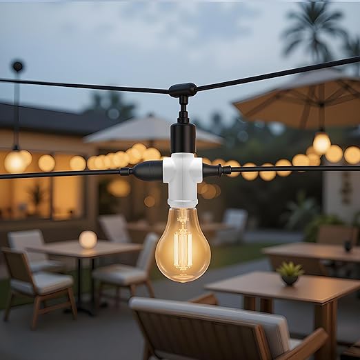 Onite Light Socket Outlet Adapter, Update to 3 Prong Plug Splitter with Waterproof and Dustproof Cover for Outdoor & Indoor, (White, 2-Pack)