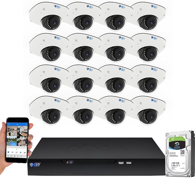GW Security 16 Channel NVR UltraHD 4K Face Recognition NDAA & TAA Compliant Security Camera System with 16 x 8MP @25FPS Outdoor & Indoor PoE Dome Cameras, 10 Smart AI Functions