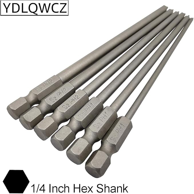 Long Phillips Cross Screwdriver Bit Sets PH1(Φ3.0) PH1(Φ4.0) PH1(Φ4.5) PH2(Φ4.5) PH2(Φ5.0) PH2(Φ6.0) 6 Pieces 6 Inch Length S2 Steel Cross Phillips Screwdriver Bit Set(6Pcs Cross Head)