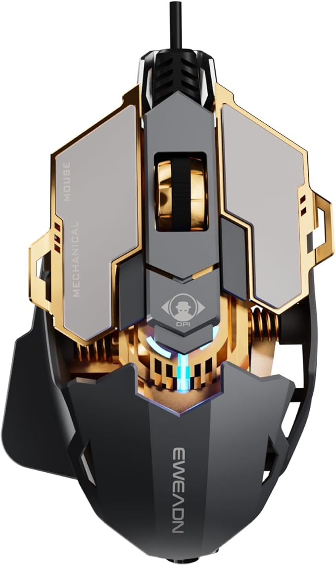 EWEADN G5 Wired Gaming Mouse, Ergonomic RGB Computer Mouse, 12800 Adjustable DPI, 9 Programmable Macro Buttons with Rapid Fire Key Compatible for PC/Laptop/Windows-Grey