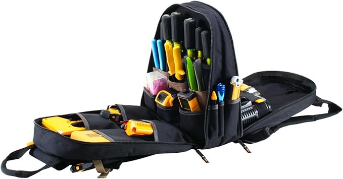 CLC Work Gear 1134 Carpenter's Tool Backpack, 44 Pockets, Padded Back Support, Black