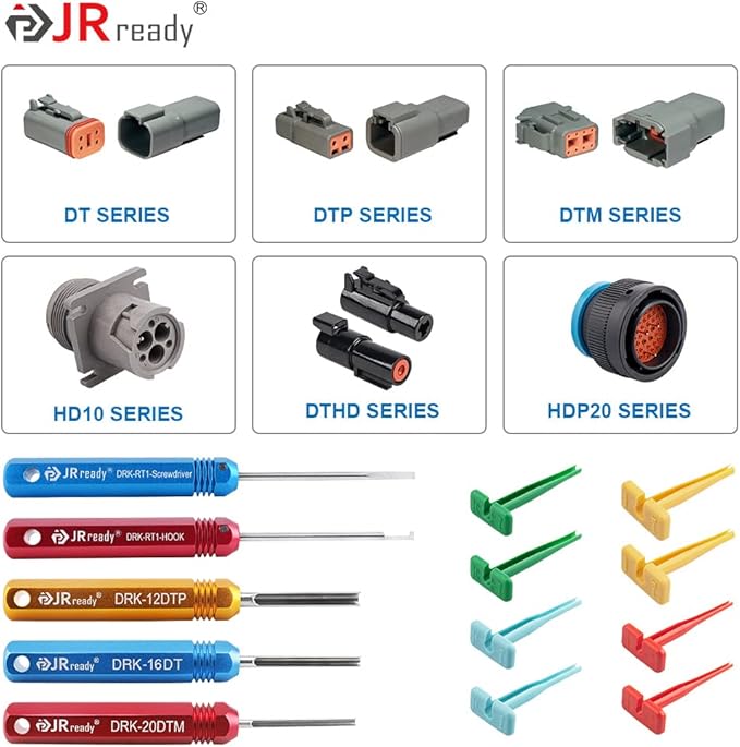 JRready ST5236 Deutsch Pin Extractor Tool for 16#12#20# Solid/Stamped Contacts 10-22 AWG, Terminal Removal Tool Kit with Steel DRK-RT1 for Deutsch DT,DTM,DTP Series Connector 13PCS