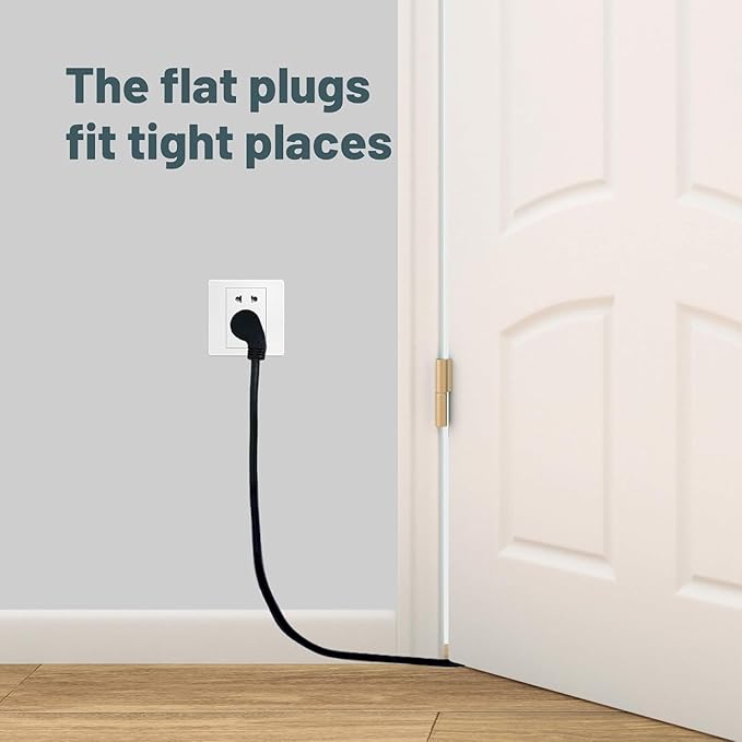 Indoor Flat Plug Black Extension Cord 3ft, UL Listed, 16/3 SJTW 3 Prong Heavy Duty, 16 Gauge 13A Power Cord for Lights, Appliance, Home, Office