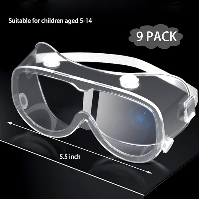 Kids Safety Goggles 9 Pack- Adjustable Lightweight Safety Glasses, Clear Eye Safety Protection