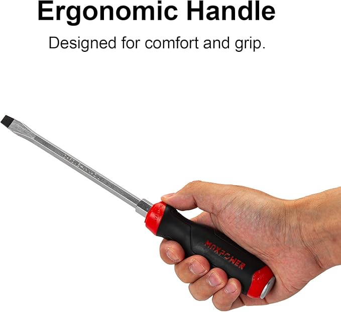 MAXPOWER Strike Cap Go Through Screwdriver Slotted 0.3 x 5.9 Inches, Cr-V Steel Flat-Head with Striking Cap Magnetic Tip, Ergonomic Soft Grip TPR Handle