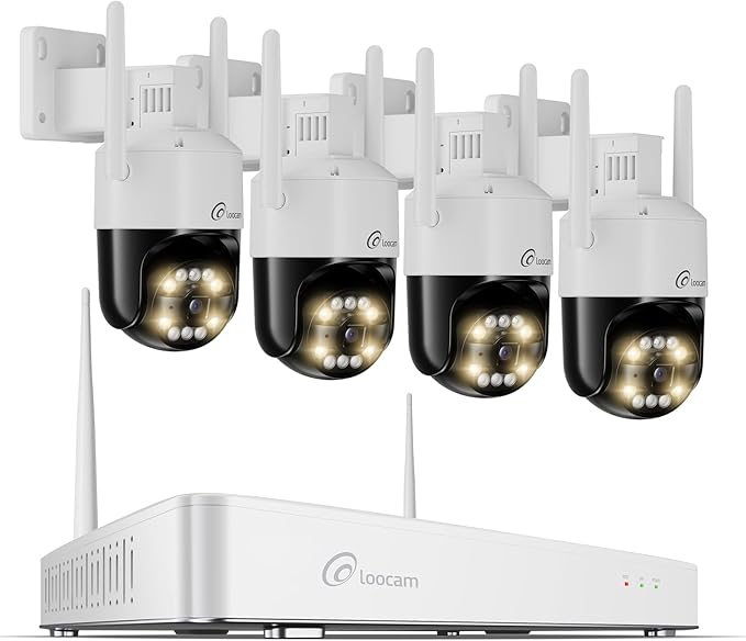 5MP Wireless Security Camera System Wi-Fi 6, Color Night Vision, 355° Pan 95° Tilt, Light & Siren Alarm, Human Vehicle Detection, Two-Way Audio for Indoor Outdoor,8CH NVR 128GB Local Storage