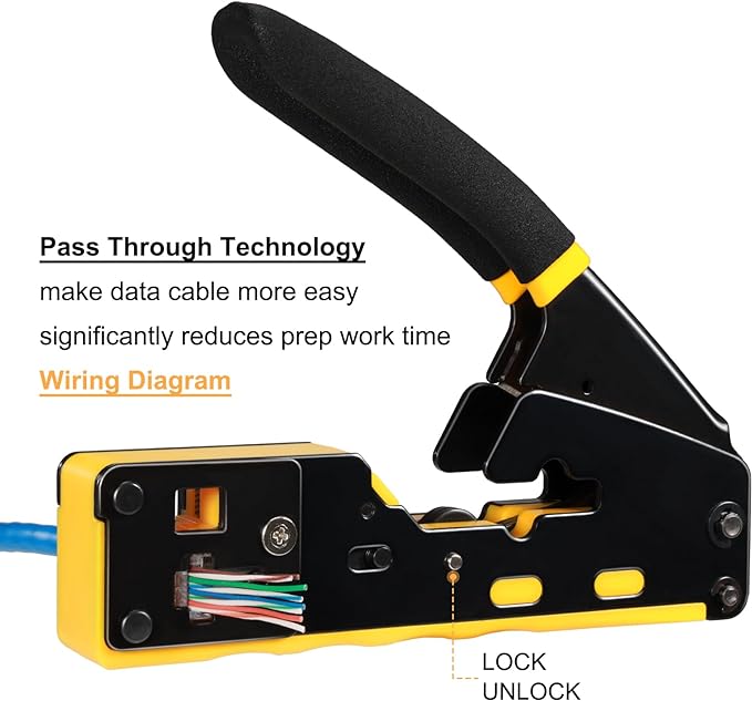 RJ45 Crimp Tool Pass Through Ethernet Crimper for Cat5e Cat6 Modular Plugs, All-in-One Cat6 Crimping Tool