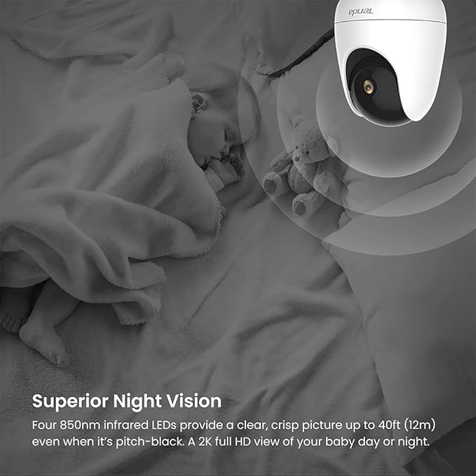 Tenda CP6 2K Indoor Wireless Pan Tilt Cameras for Home Security, Baby Monitor, Pet Camera with Phone APP, 2-Way Audio, Night Vision, Auto Tracking, Siren, AI Human & Motion Detection