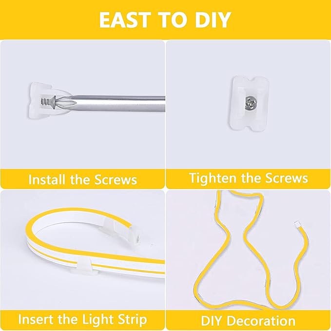 Lamomo LED Neon Lights, 16.4ft Yellow LED Strip Light, 12V 0.39In/Cut Silicone Waterproof Neon Rope Light, DIY Neon Sign for Bedroom Indoor Outdoor Decoration（Power Adapter not Included）