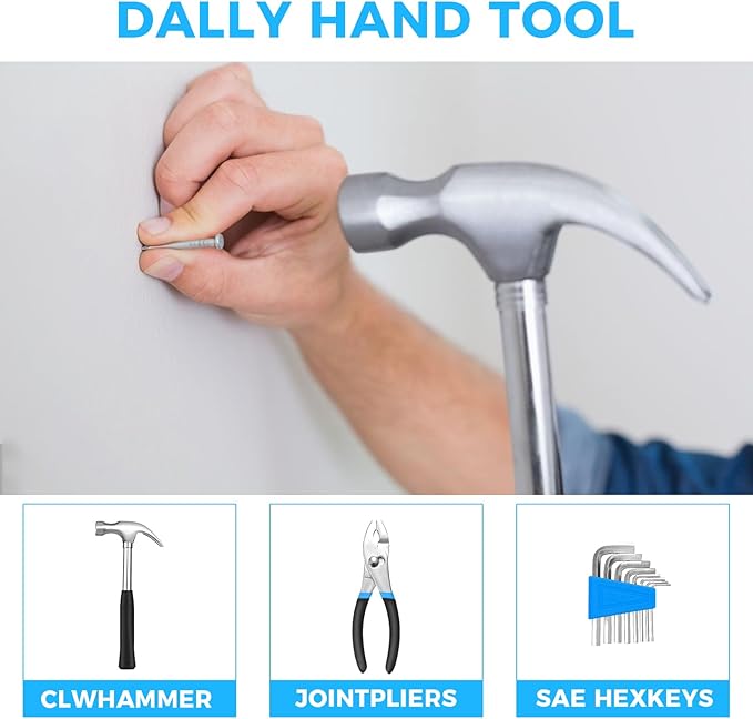 39 Piece Basic Home Tool Set Household Tool Set General Repair Small Hand Tool Kit in Toolbox Storage Case for Home Garage Office College Dormitory Use, Blue