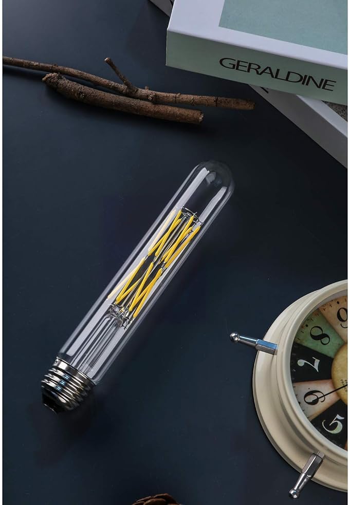 Leools 12W Dimmable Edison Led Tubular Bulb T10/T30,E26 Medium Base Filament Lamp 100 Watt Equivalent 4000K Daylight Glow,Vintage Antique Bulbs,7.3in(185mm),3-Pack