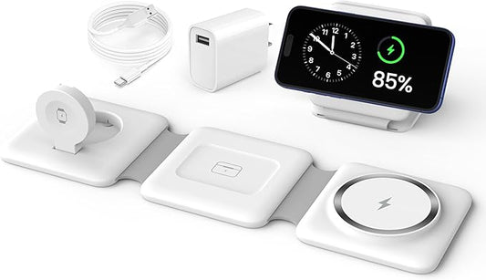 Charging Station for Apple Multiple Devices - 3 in 1 Foldable Magnetic Wireless Charger Dock - Travel Charging Pad for iPhone 16 15 14 13 12 Pro Max Plus Watch & Airpods