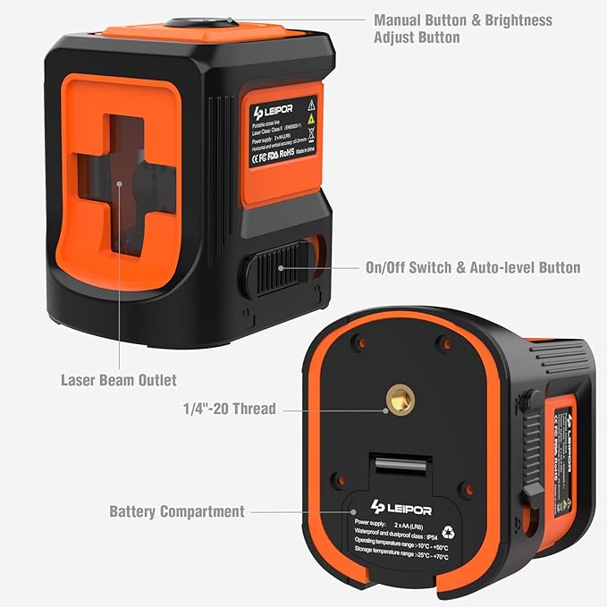 Laser Level with Tripod, LP LEIPOR Green Cross Line Lazer Leveler Tool for Picture Hanging Construction Floor Tile Wall Home Renovation, Indoor Project, Battery Included