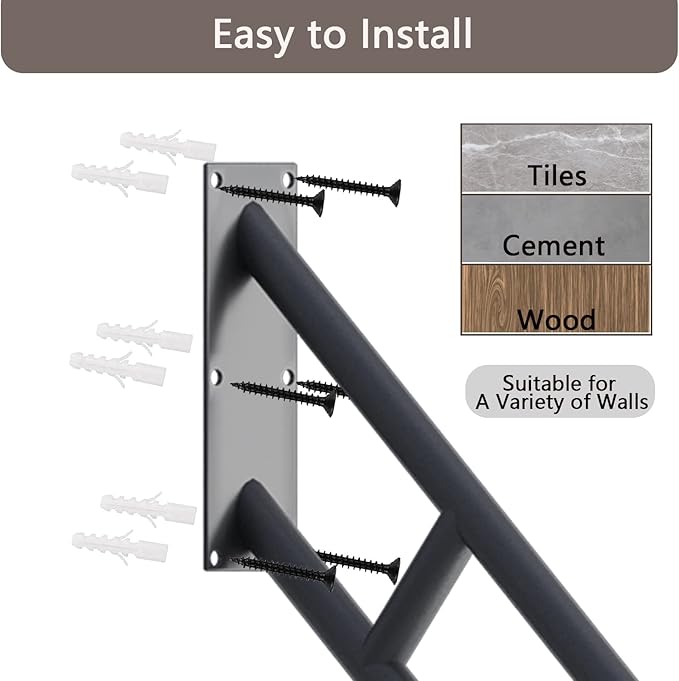 Handrail for Outdoor Steps, 26" Wall Mounted Stair Handrails, Garage Railing with Black Matte Finished, Safety Grab Bars for Porch, Garden, Yard, Indoor 1 to 3 Steps Stairs