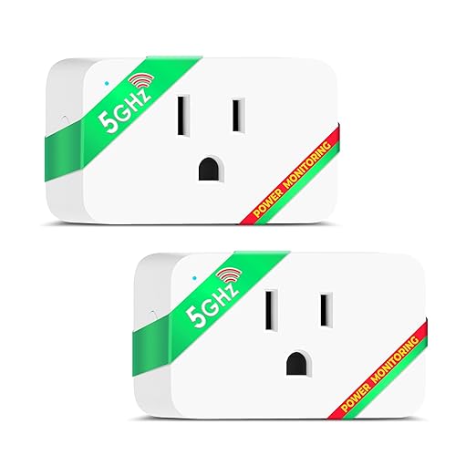 Wi-Fi Smart Plug 15A, Dual-Band 2.4GHz & 5GHz, Energy Monitoring, Compatible with Alexa, Google Home, Tuya Smart App, Remote Control, Timer, Compact Design, Smart Outlet, 2 Pack