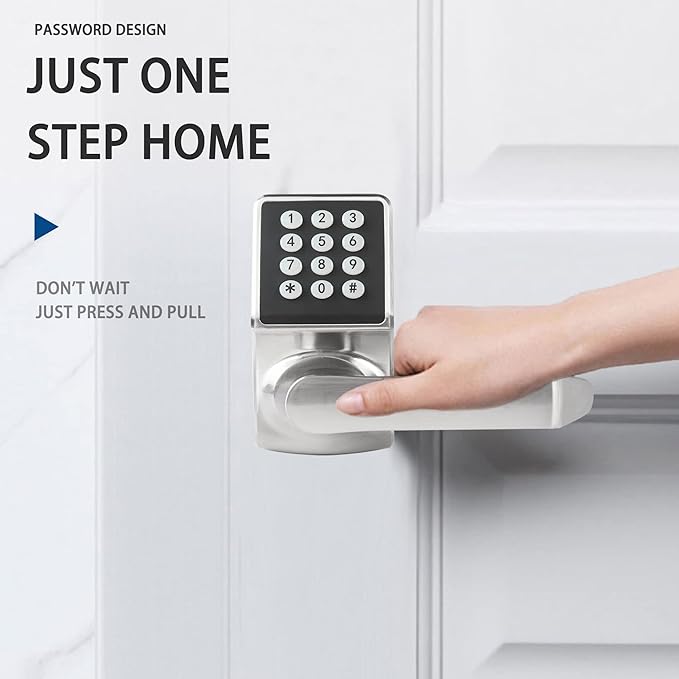 BAOLONG Keyless Entry Door Lock, Electronic Keypad Door Lock with Handle, Digital Door Lock with keypads, IC Card and Key, Easy Installation for Home, Hotel, Satin Nickel