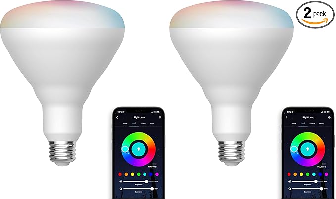 Satco S11284 Starfish WiFi-Control BR40 LED Color-Changing and Tunable White Smart Light Bulb, 12 Watts, 2700K-5000K (Pack of 2)