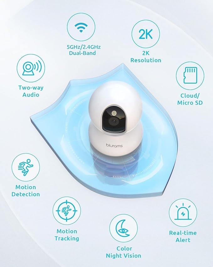 blurams Cameras for Home Security, 2K Pet Camera with Phone App, 5GHz/2.4GHz Dual-Band, 360° PTZ Indoor Cameras, 2-Way Talk, Motion Tracking, Color/IR Night Vision, Cloud&SD, Works with Alexa (4Pack)