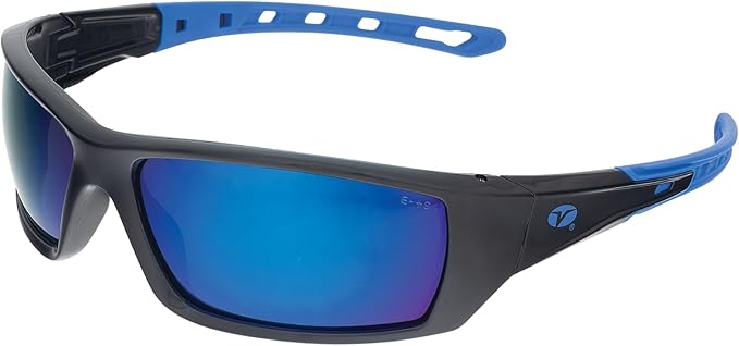 Veratti Spectrum Safety Glasses, Polarized Blue Mirror Lens, ANSI Z87.1 Certified, Anti-Fog, Black/Blue Frame